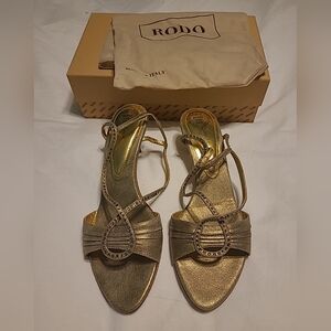Rodo Metallic Gold Strappy Heels, Size 38, EUC